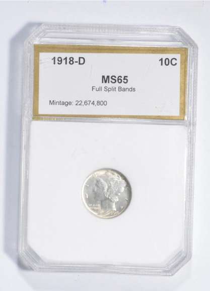MS65 1918-D Mercury Silver Dime - Full Split Bands - Graded PCI