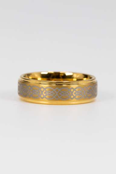 8mm Tungsten Carbide Wedding Band w/ Gold Platting & Design Size 14