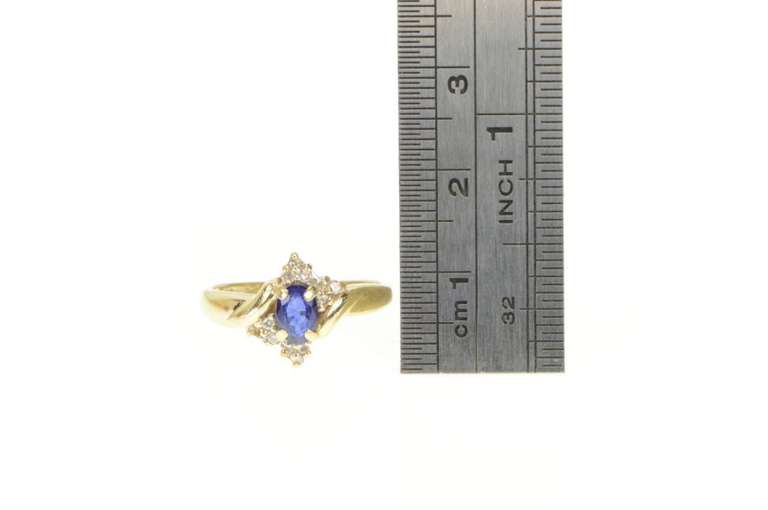 14K Yellow Gold Oval Syn. Sapphire Diamond Cluster Ring