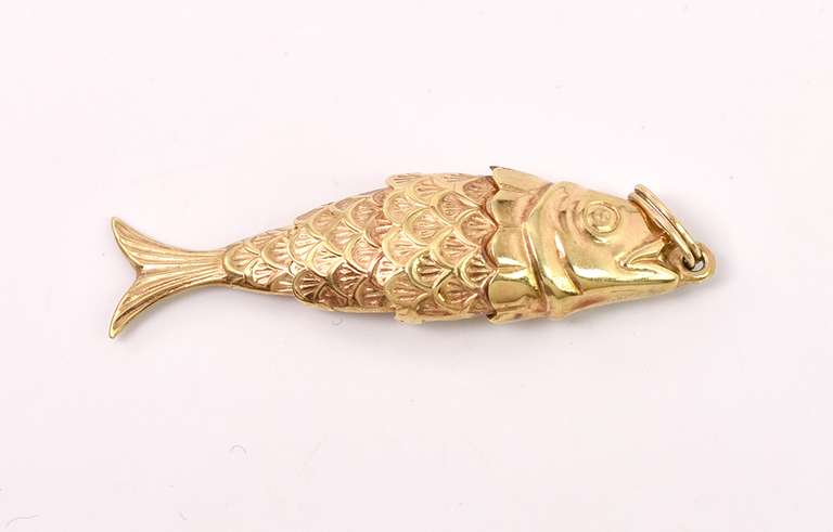 Wonderful Articulating Fish Pendant in 14K Yellow Gold