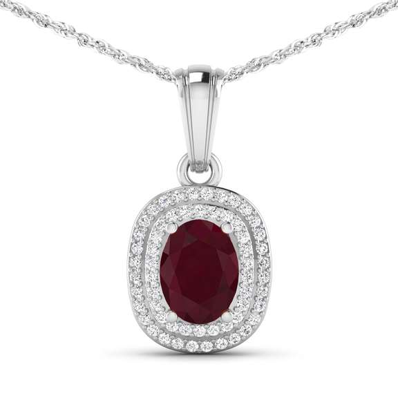 Pretty 14 Kt White Gold Ruby Diamond Pendant