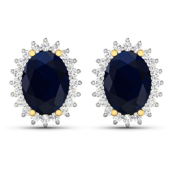 14 Kt Solid Gold Kashmir Midnight Blue Sapphire Earrings