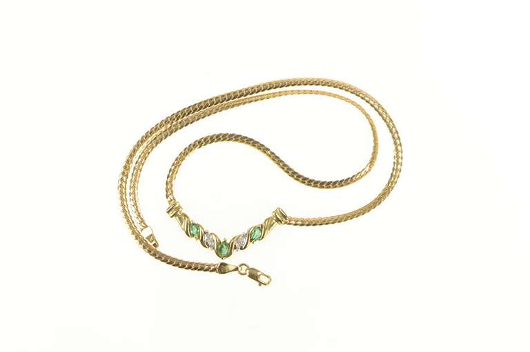 10K Yellow Gold 0.53 Ctw Marquise Emerald Diamond Chevron Necklace