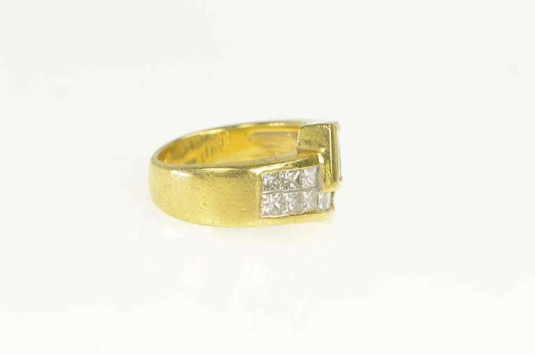 18K Yellow Gold 1.50 Ctw Princess Cut Invis. Set Bypass Band Ring