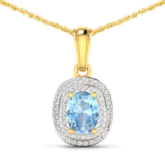 14 Kt Yellow Gold Aquamarine Diamond Pendant