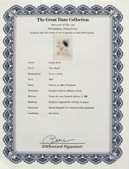 Louis Icart, 1938 original copperplate signed stamp . Erotica series