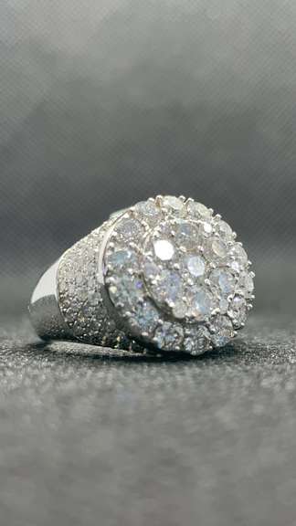 MENS 14K WHITE GOLD DIAMOND CHAMPIONSHIP STYLE RING