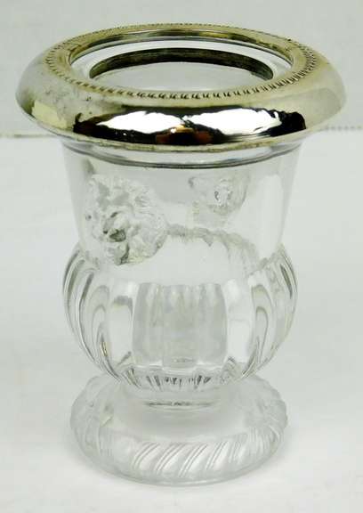 Antique Sterling & Glass Lion Head Tooth Pick/Match Holder