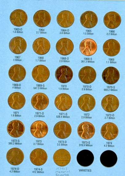 Set of Lincoln Wheat Cents 1941-1974-S in Album