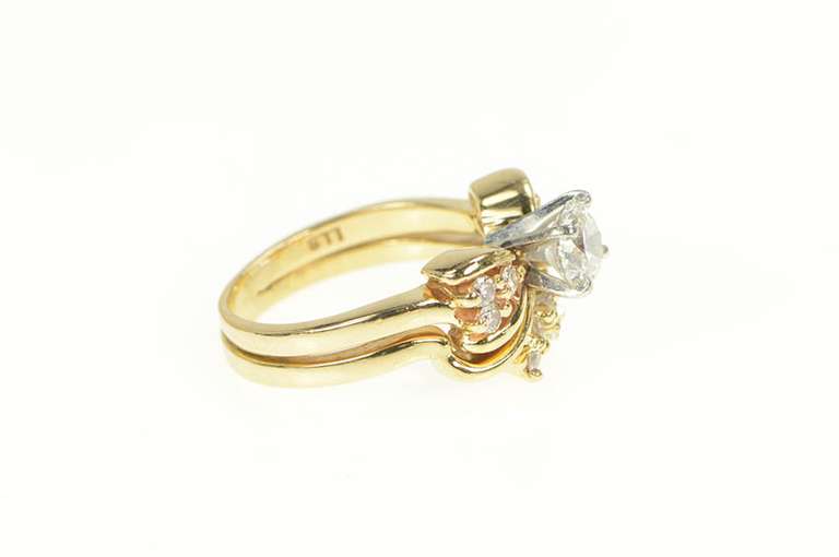 14K Yellow Gold 1.09 Ctw Diamond Bow Engagement Bridal Set Ring