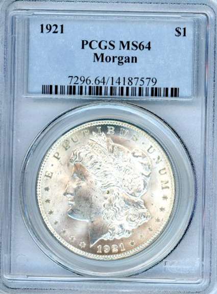 1921 Morgan Silver Dollar in PCGS MS64