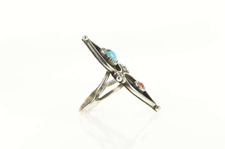 Sterling Silver Southwestern Turquoise Coral Ornate Ring