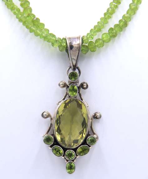 Peridot Double Strand Necklace with Pendant