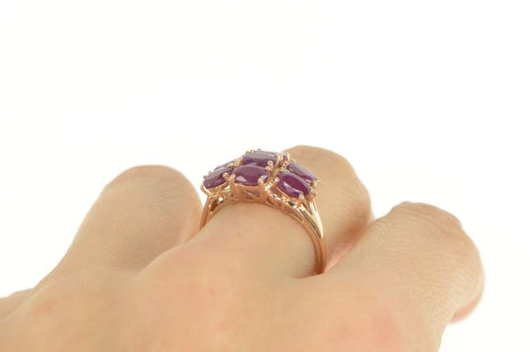 14K Rose Gold 4.06 Ctw Oval Ruby Diamond Cluster Statement Ring