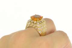 18K Yellow Gold 6.00Ctw Orange Sapphire Diamond Honeycomb Ring