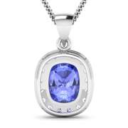 14 K White Gold 3 Ct Tanzanite & Diamond Pendant