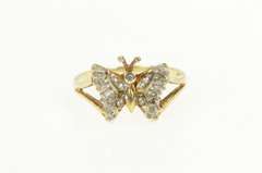 10K Yellow Gold Diamond Encrusted Butterfly Vintage Statement Ring