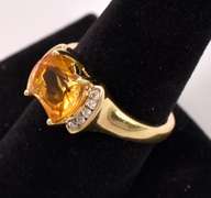 Elegant Citrine and Diamond Ring in 14K Yellow Gold