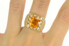 18K Yellow Gold 6.00Ctw Orange Sapphire Diamond Honeycomb Ring