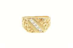 14K Yellow Gold 0.40 Ctw Diamond Squared Men's Retro Nugget Ring