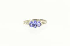 14K White Gold Oval Tanzanite Three Stone Diamond Accent Ring