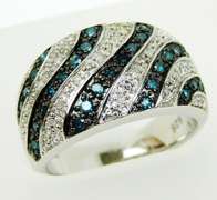 Wide Sterling Blue & White Diamonds Ring, Size 8