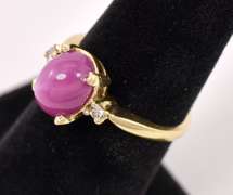 Gorgeous Star Ruby and Diamond Ring in 14K Yellow Gold