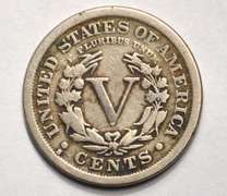 1912-S Key Date Liberty V Nickel, Circulated.