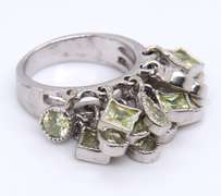 Vintage 925 Sterling Silver Gemstome Dangle Ring