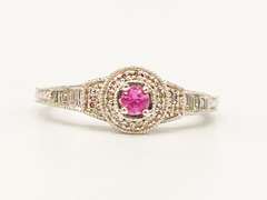 10kt Solid White Gold, Pink Sapphire, & Diamond Ring