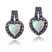 Sterling Silver Created White Opal & Amethyst Earrings