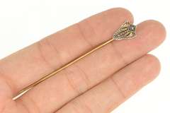 14K Yellow Gold Art Deco Filigree Diamond Syn. Sapphire Stick Pin