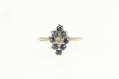 14K White Gold Squared Sapphire Diamond Halo Cluster Ring