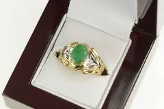 10K Yellow Gold Oval Natural Emerald Diamond Engagement Ring