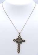 Vintage 925 Sterling Silver Marcasite Cross Pendant on Chain
