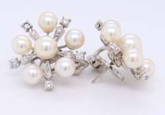 Fantastic White Gold Pearl and Diamond Star Earrings