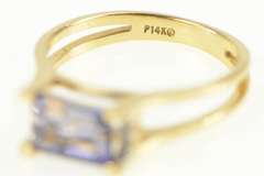 14K Yellow Gold Emerald Cut Amethyst Diamond Accent Squared Ring