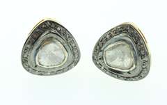 Angular Mine Cut Diamond Earrings with Gold Platted Silver and Diamond Accents
