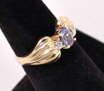 Gorgeous Purple Gemstone and Diamond Ring in 14K Yellow Gold