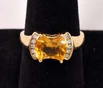 Elegant Citrine and Diamond Ring in 14K Yellow Gold