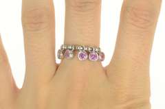 10K White Gold Pink Topaz Fringe Tassel Charm Band Ring