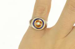 18K Yellow Gold Red White Blue Enamel Target Domed Circle Ring