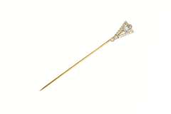 14K Yellow Gold Art Deco Filigree Diamond Syn. Sapphire Stick Pin