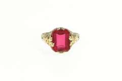 10K Yellow Gold Art Deco Filigree Syn. Ruby Statement Ring