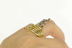 18K Yellow Gold Diamond Emerald Ruby Sapphire Fanned Bypass Ring
