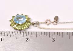 Sterling Necklace With Blue Topaz And Peridot Pendant