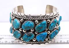 925 Sterling Silver Signed Leester Ortiz Turquoise Silver Cuff Bangle