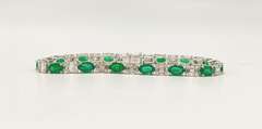 Beautiful 18kt Solid White Gold, Emerald, & Diamond Bracelet
