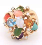 Powerful Yellow Gold Diamond and Multi Gemstone Cocktail Ring