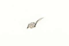 14K White Gold Diamond Solitaire Swirl Twist Simple Pendant